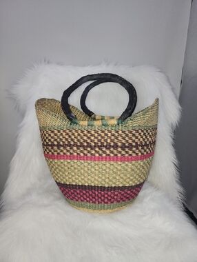 Handwoven African Market Bolga Shopping Straw Basket With Handles